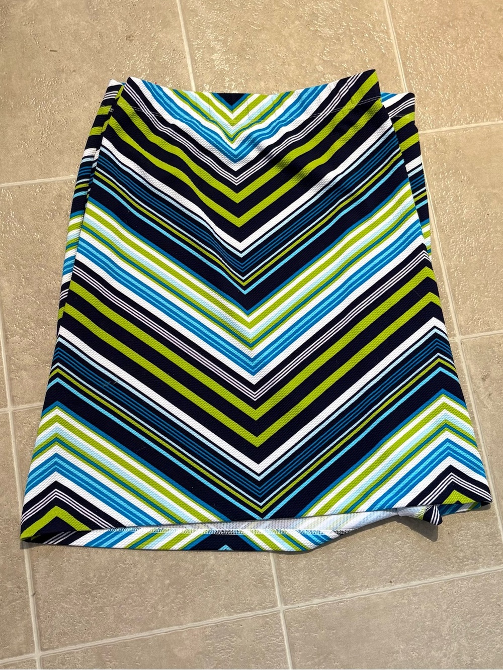 Ashley Stewart Striped Chevron Skirt in Blue, Green, Black & White
